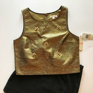 NEW Gianni Bini Gold Beaded Top Embellished Crop M